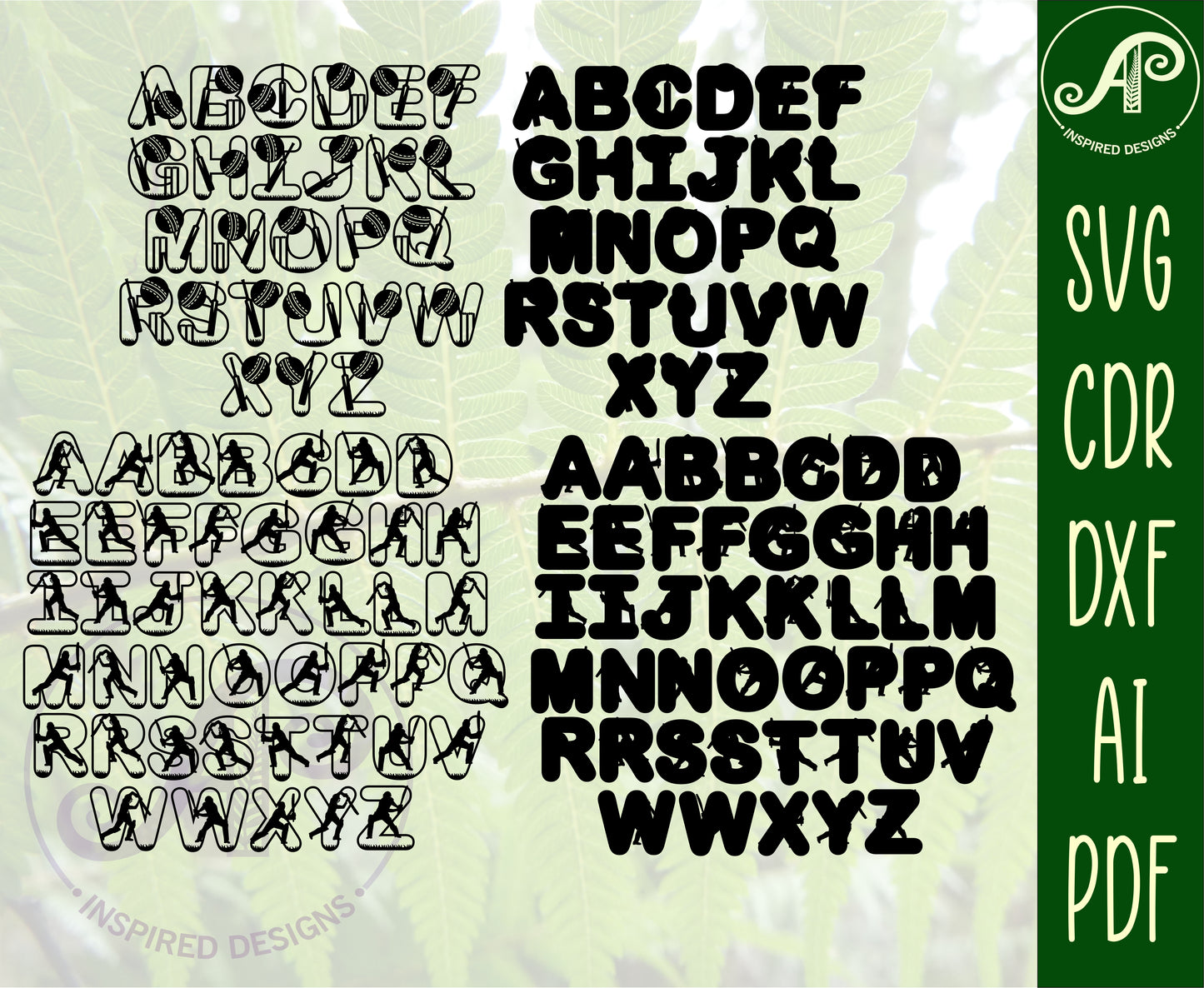 Cricket alphabet letter set. 70 letter options