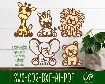 Safari animals designs, 5 two layer shapes