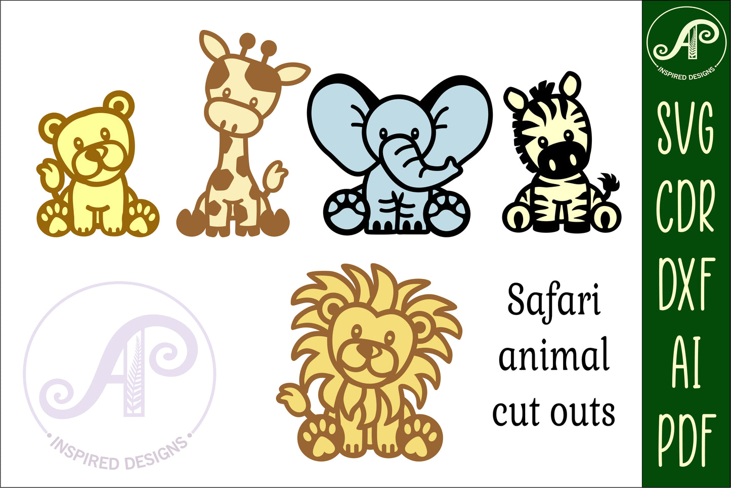 Safari animals designs, 5 two layer shapes