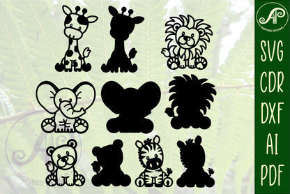 Safari animals designs, 5 two layer shapes