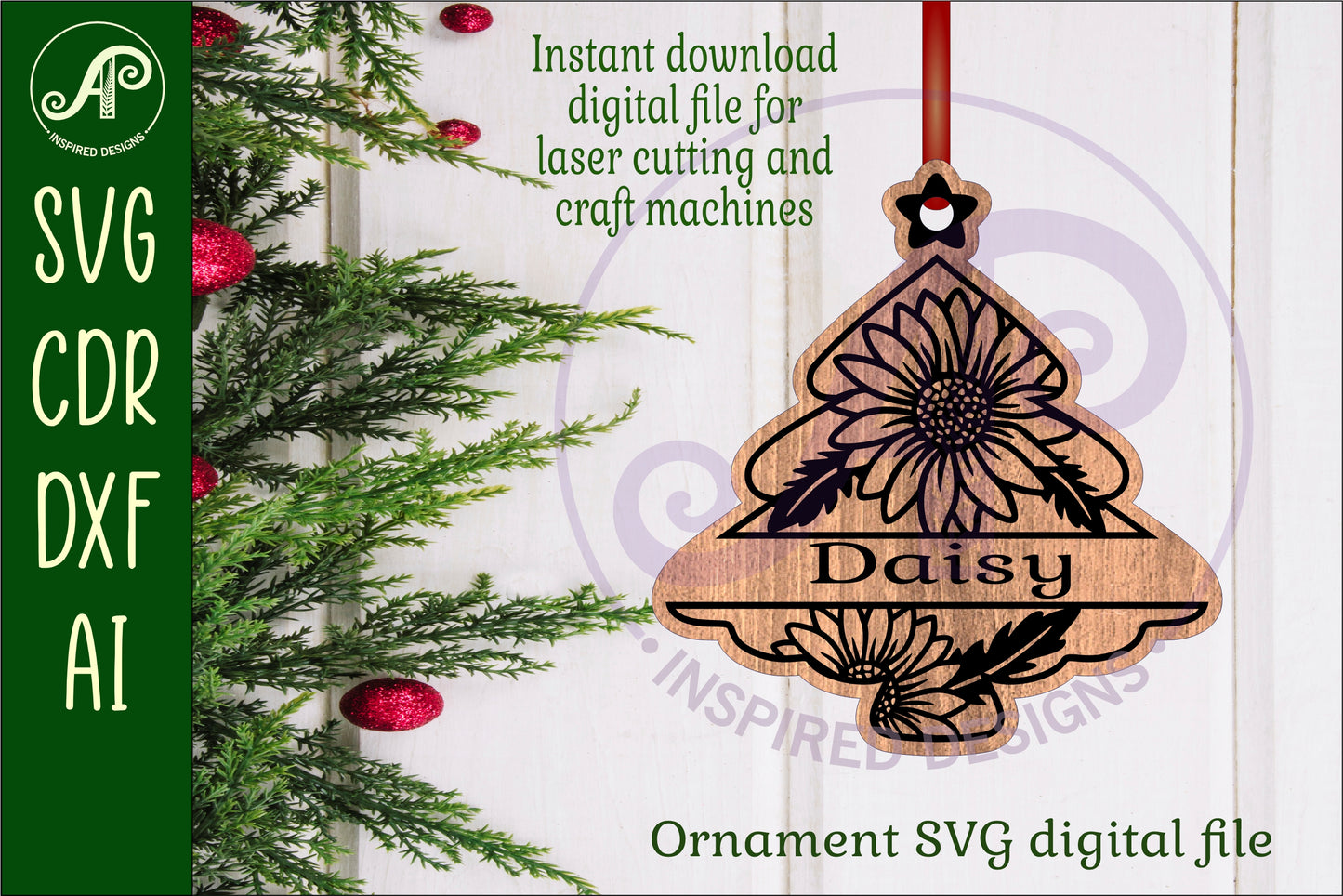 Floral tree engraved ornaments design SVG / DXF / AI