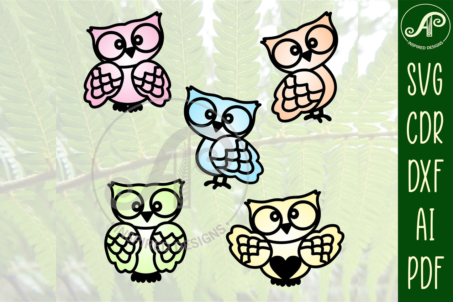 Owl designs, 5 two layer shapes