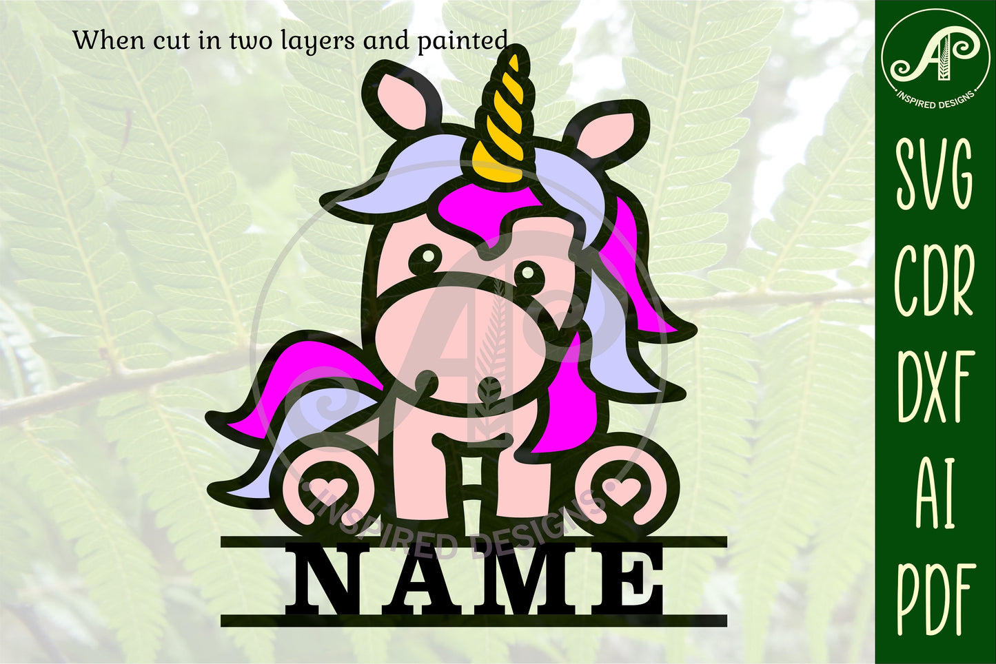 Cute unicorn shape name sign SVG / DXF / AI / PDF / CDR