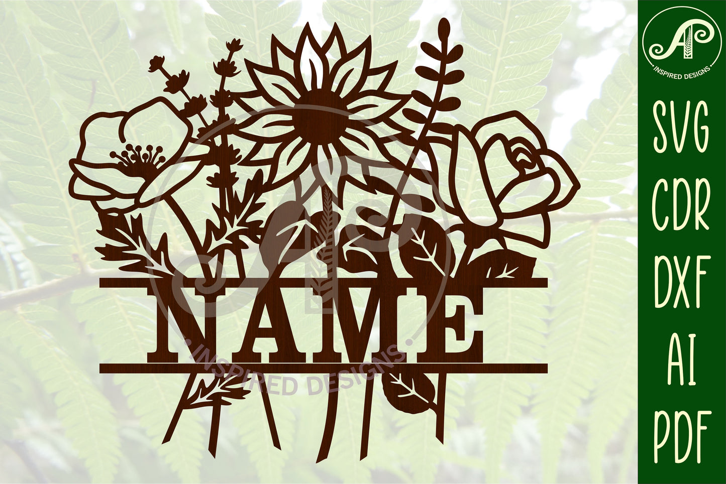 Floral bouquet shape name sign SVG / DXF / AI / PDF / CDR