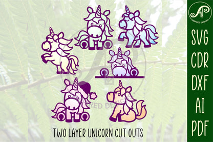 Unicorn designs, 6 two layer shapes