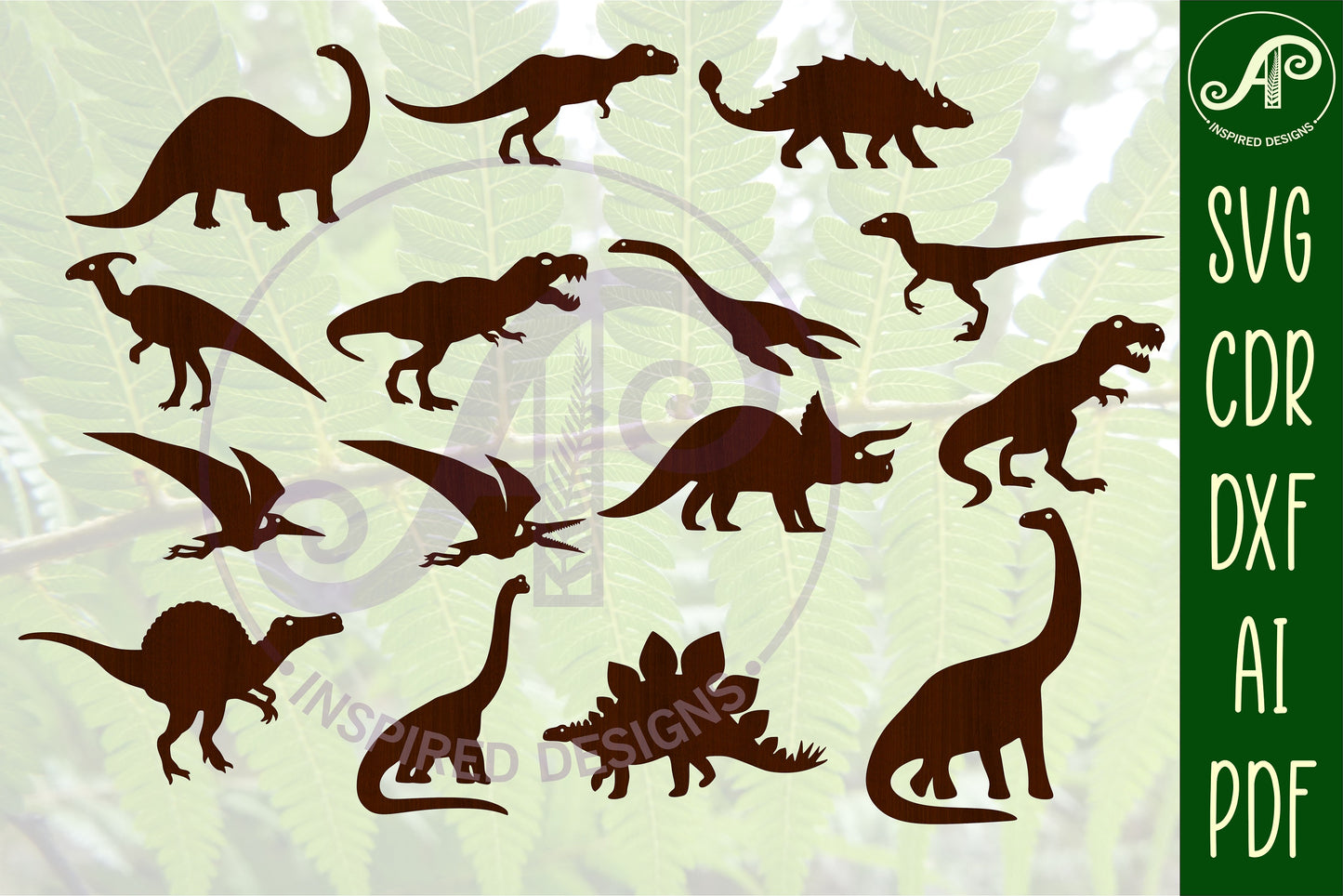 Dinosaur designs, 15 silhouette shapes