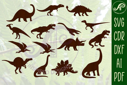 Dinosaur designs, 15 silhouette shapes