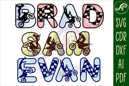 Motocross alphabet letter set. 56 letter options