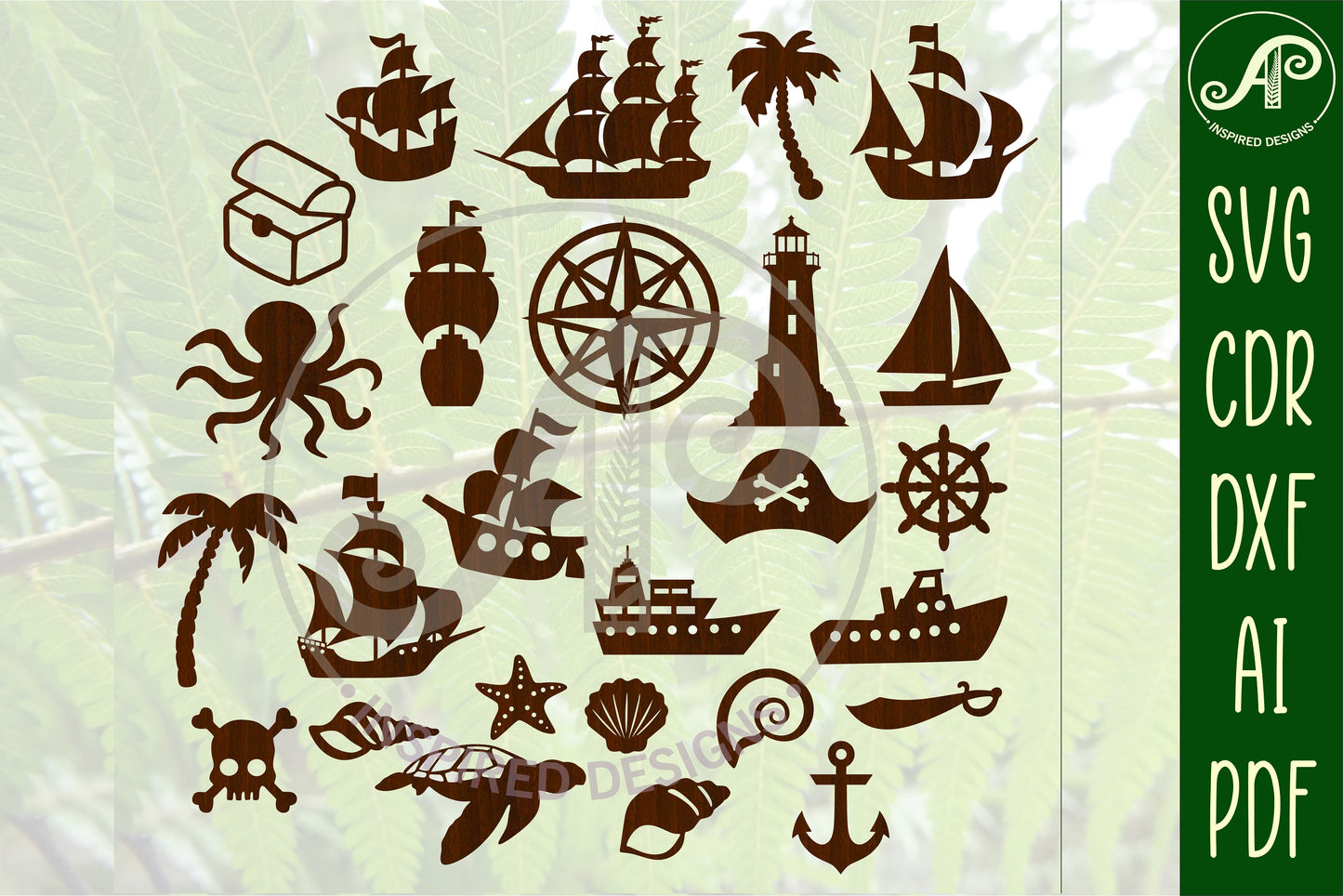 Nautical designs, 26 silhouette shapes