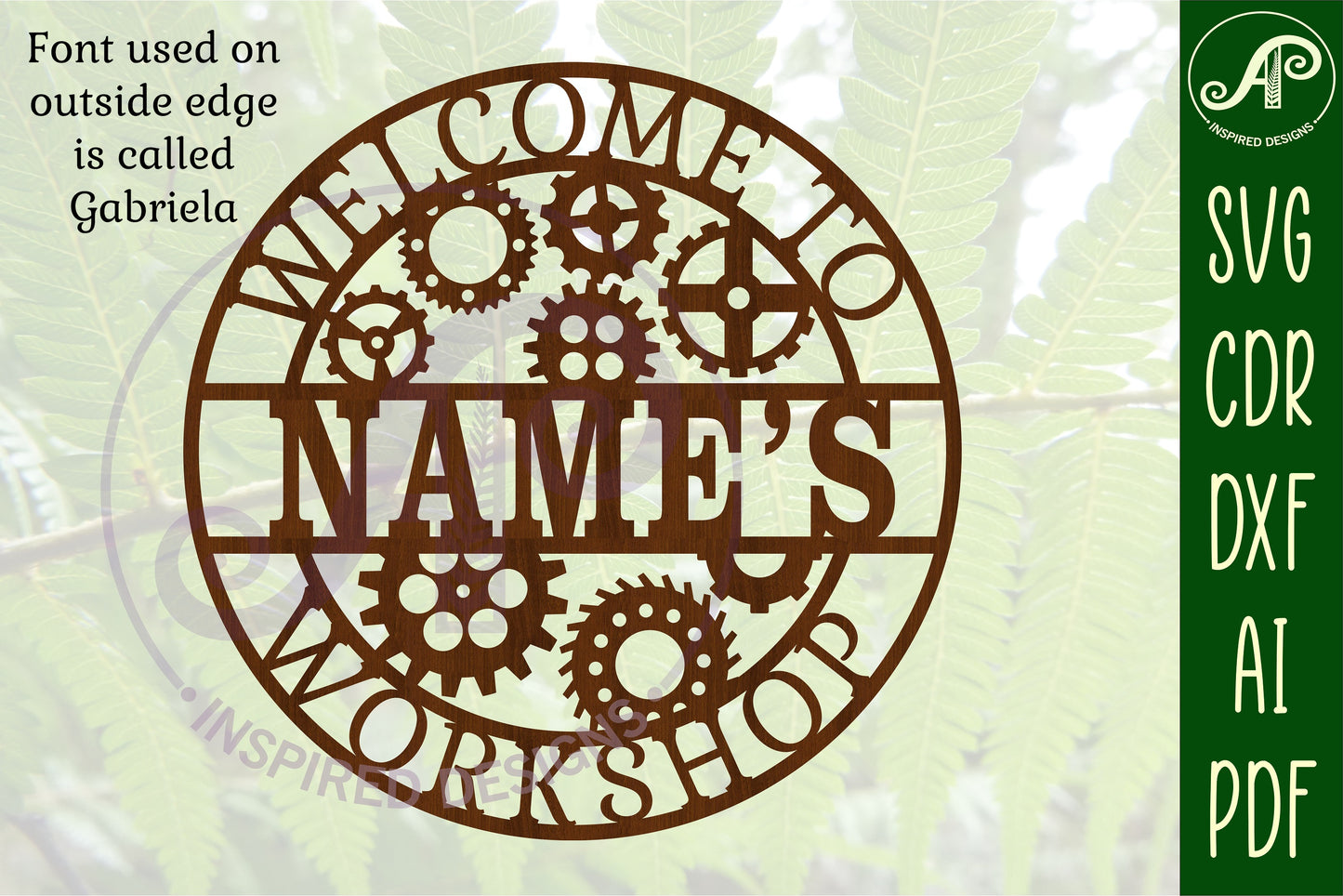 Workshop gears name wall sign. SVG / DXF / AI / PDF / CDR