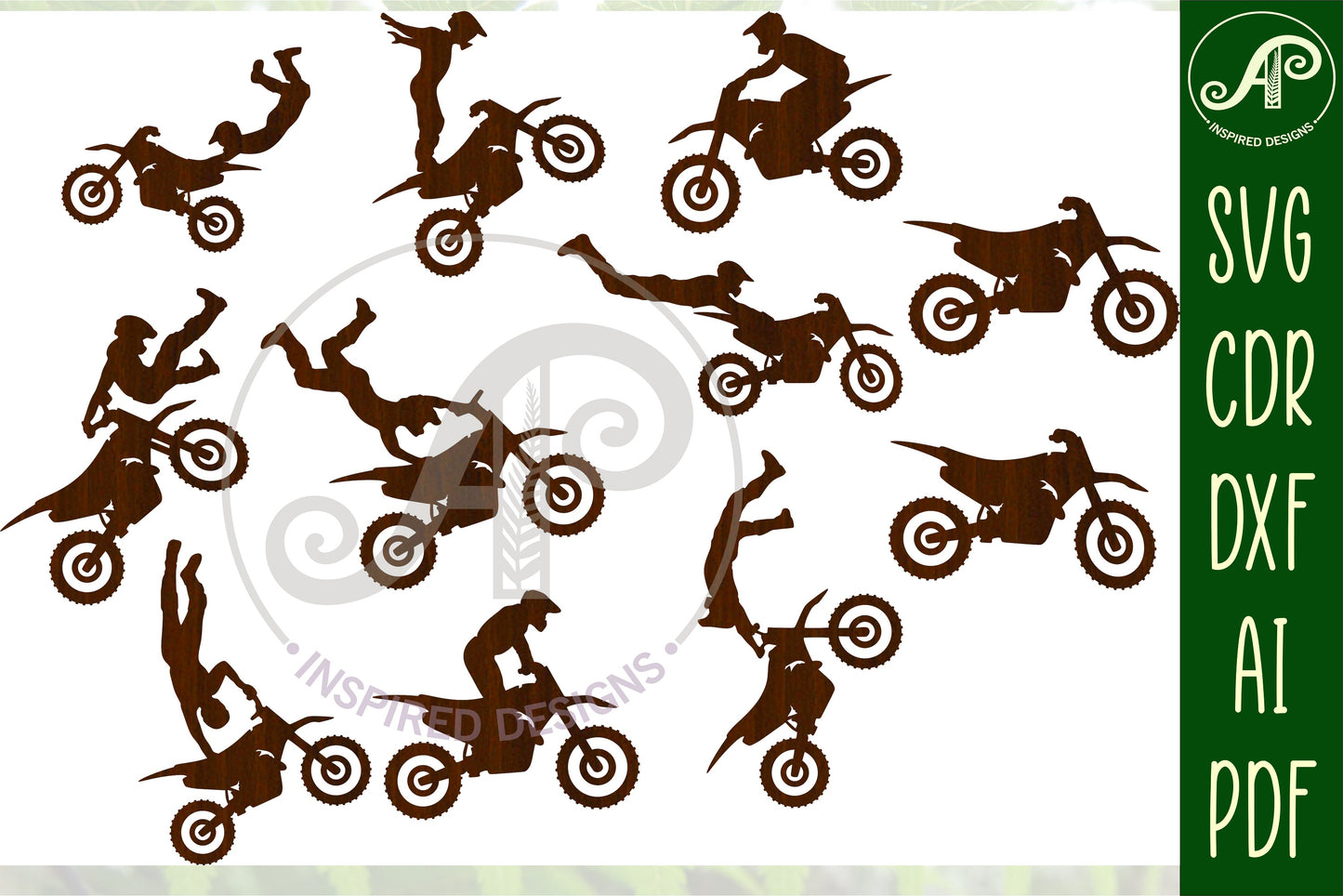 Motocross, motorbike designs, 11 silhouette shapes