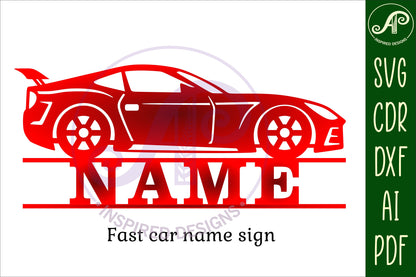 Fast car shape name sign SVG / DXF / AI / PDF / CDR