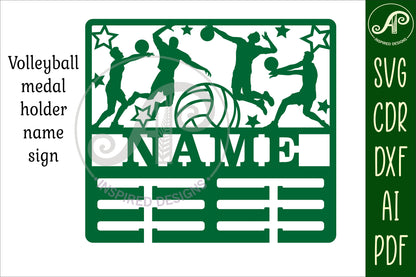 Volleyball male medal holder sign. SVG / DXF / AI / PDF / CDR