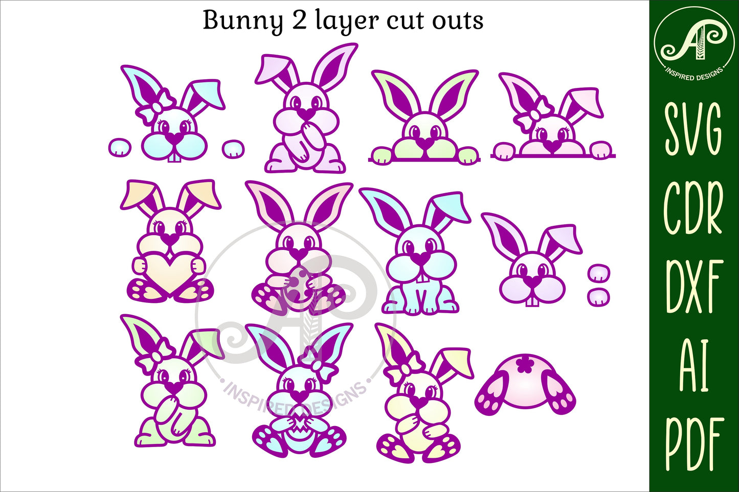 Bunny designs, 12 two layer shapes