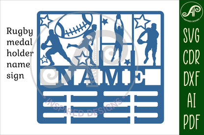 Rugby male medal holder sign. SVG / DXF / AI / PDF / CDR