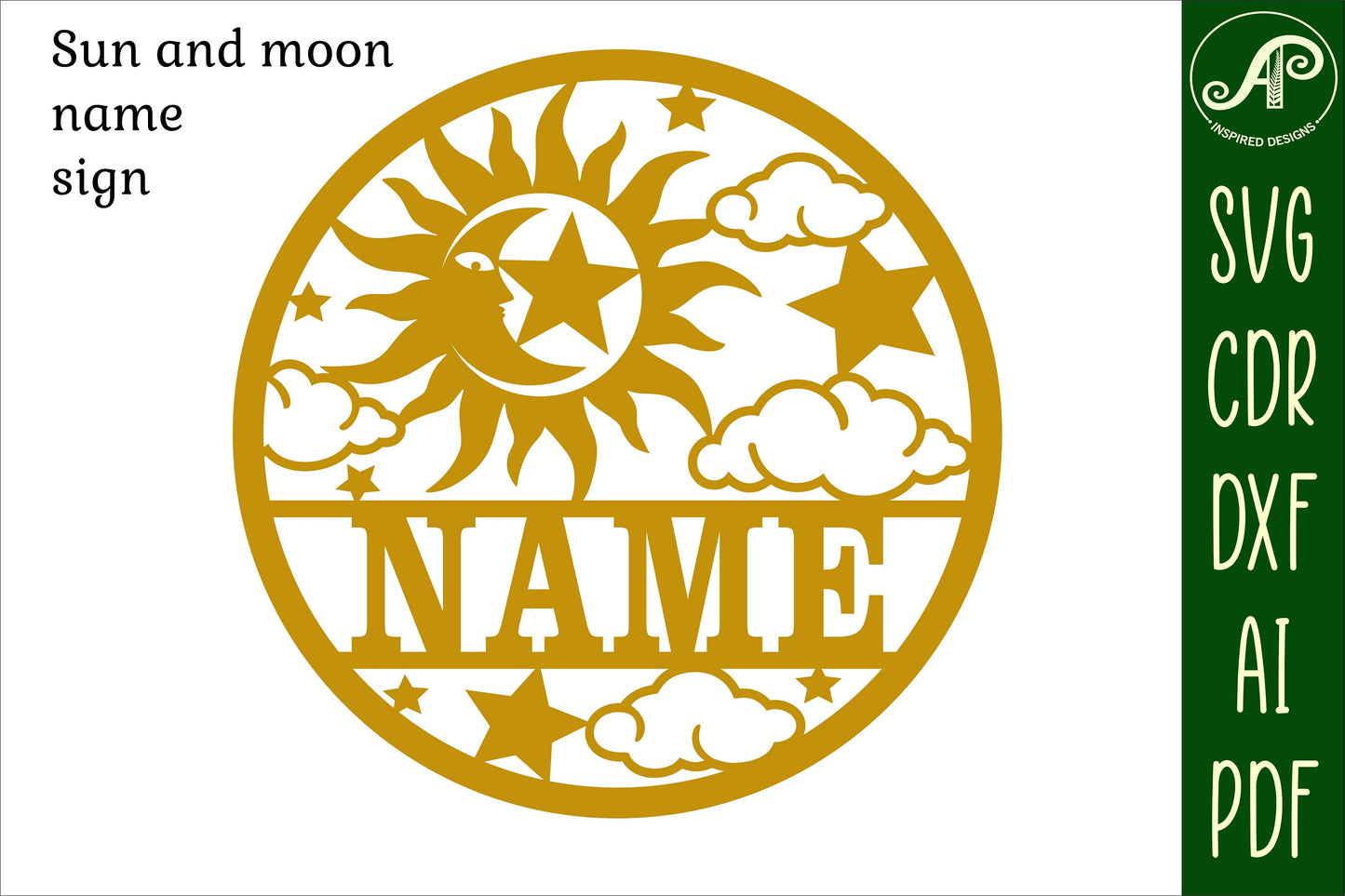 Sun and moon name wall sign. SVG / DXF / AI / PDF / CDR