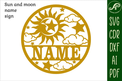 Sun and moon name wall sign. SVG / DXF / AI / PDF / CDR