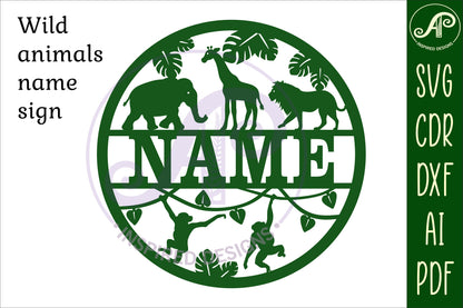 Wild animals name wall sign. SVG / DXF / AI / PDF / CDR