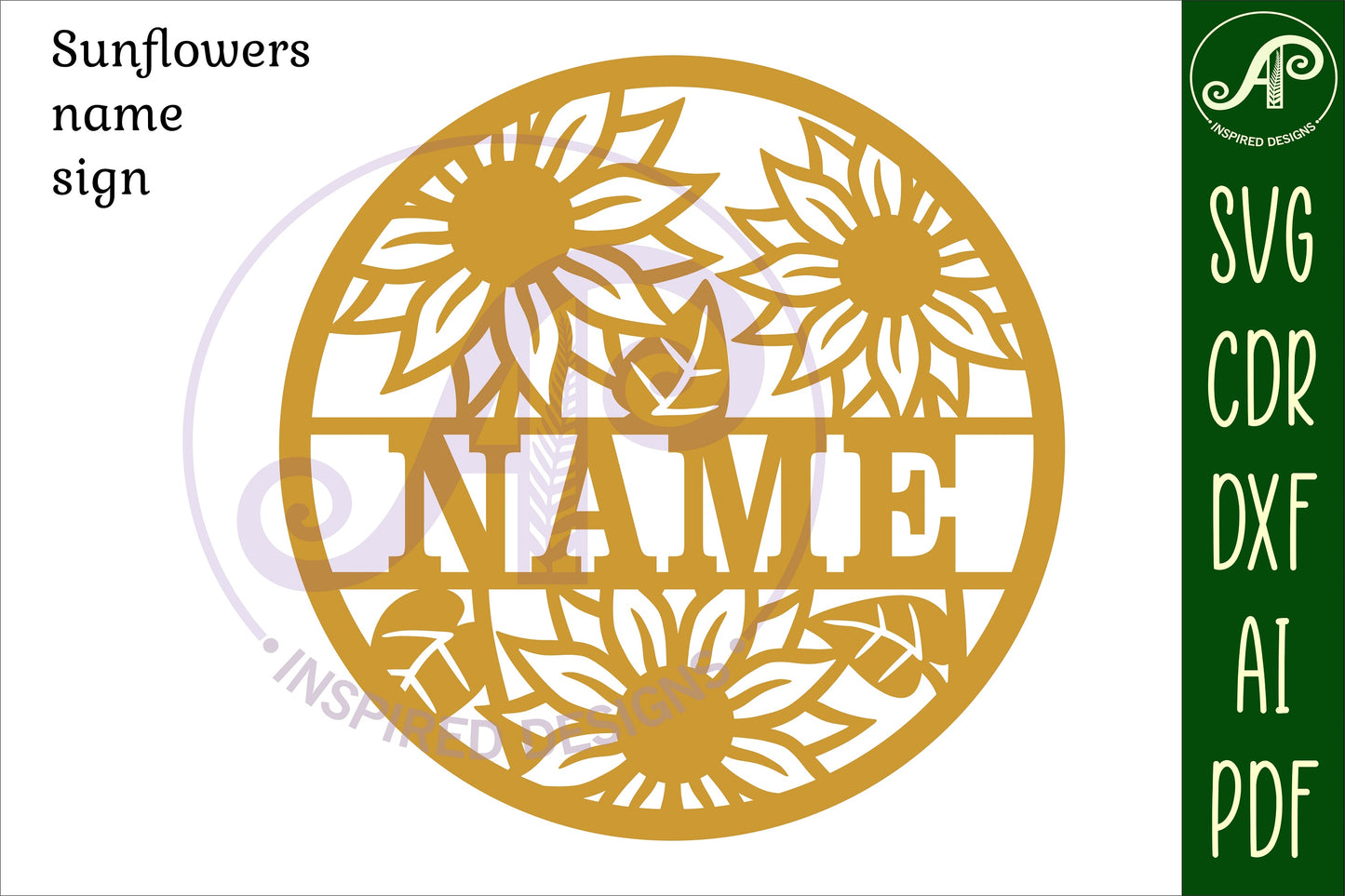 Sunflowers name wall sign. SVG / DXF / AI / PDF / CDR