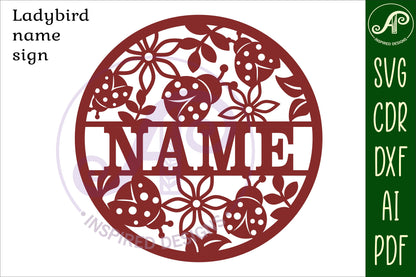 Ladybug name wall sign. SVG / DXF / AI / PDF / CDR