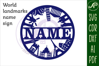 World landmarks name wall sign. SVG / DXF / AI / PDF / CDR