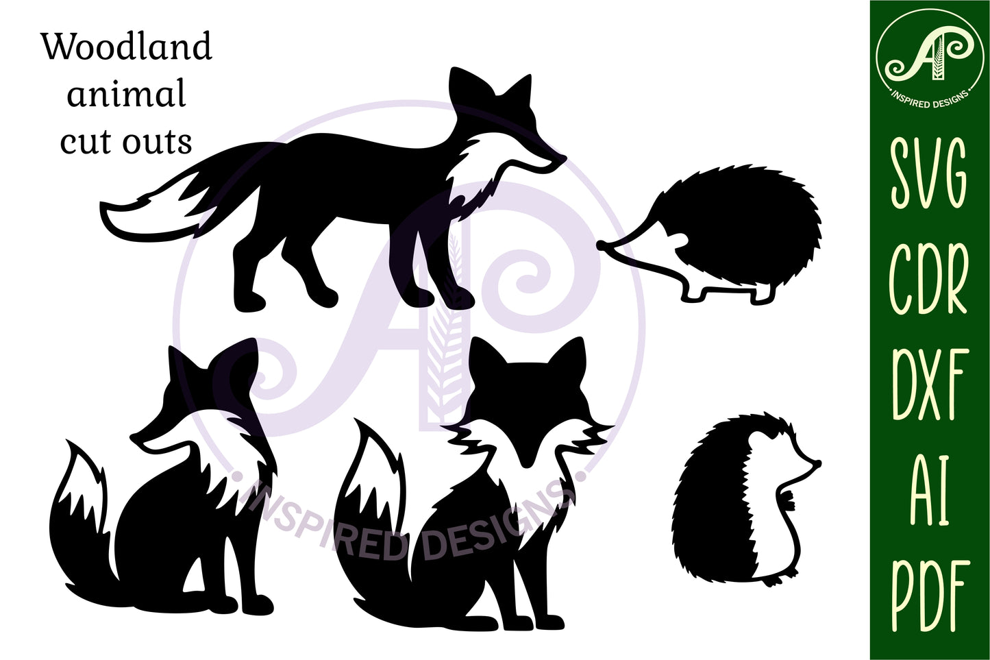 Woodland animals designs, 38 silhouette shapes