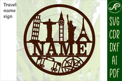 Travel name wall sign. SVG / DXF / AI / PDF / CDR