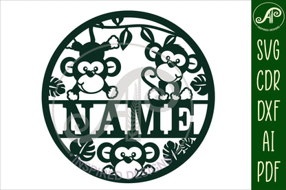 Monkeys name wall sign. SVG / DXF / AI / PDF / CDR