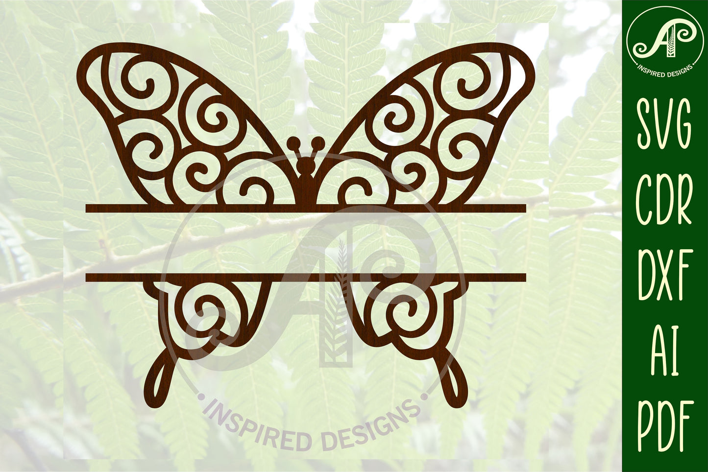 Swirl butterfly shape name sign SVG / DXF / AI / PDF / CDR