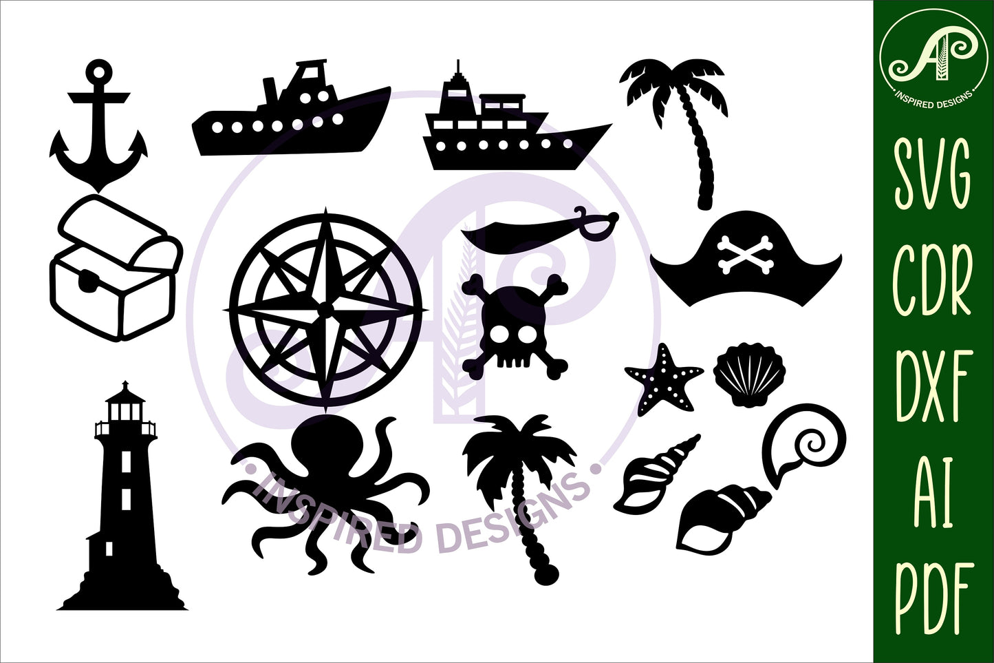 Nautical designs, 26 silhouette shapes