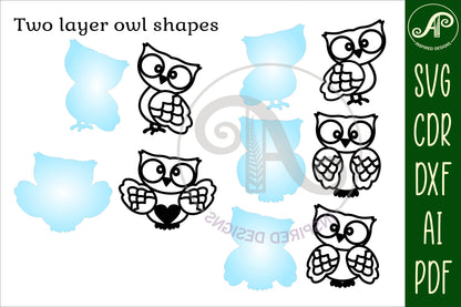 Owl designs, 5 two layer shapes