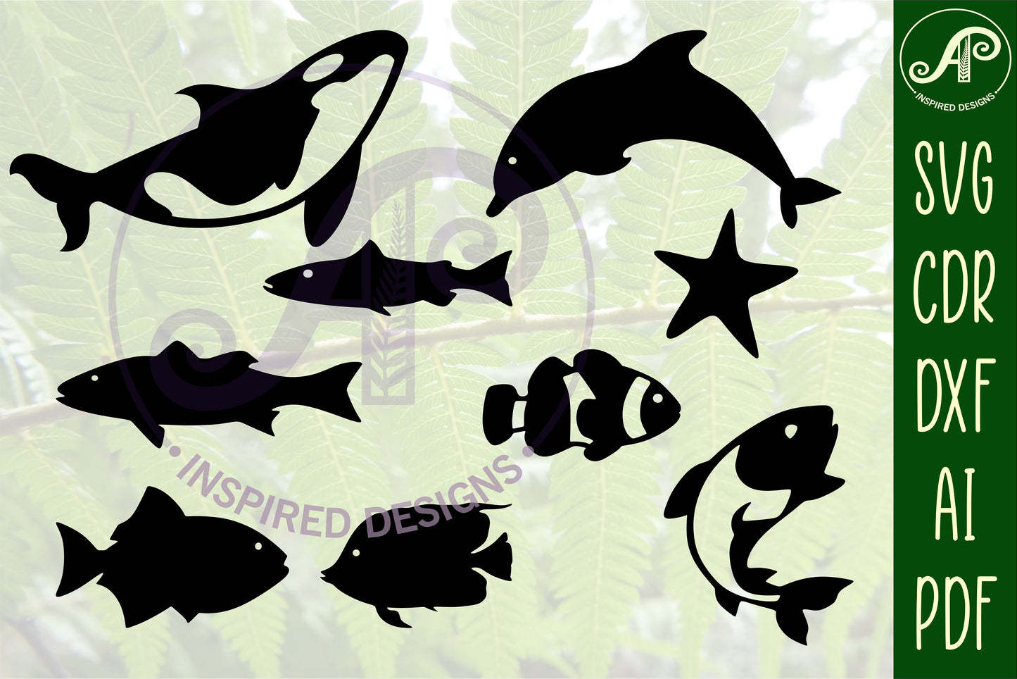 sea life designs, 23 silhouette shapes