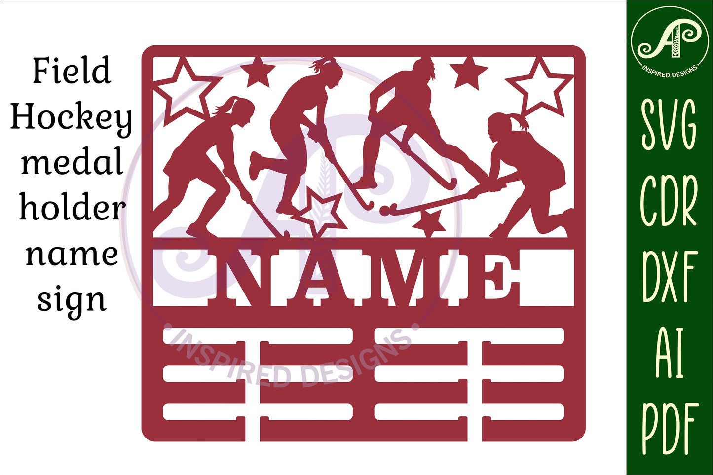 Field hockey female medal holder sign. SVG / DXF / AI / PDF / CDR