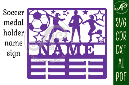 Soccer female medal holder sign. SVG / DXF / AI / PDF / CDR