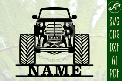 Monster truck shape name sign SVG / DXF / AI / PDF / CDR