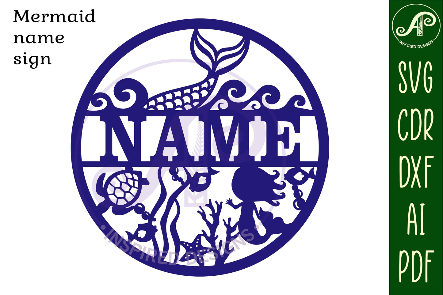 Mermaid name wall sign. SVG / DXF / AI / PDF / CDR