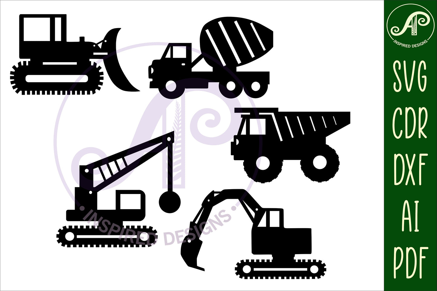 Construction vehicle designs, 8 silhouette shapes