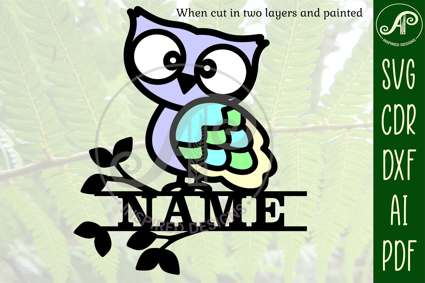 Owl shape name sign SVG / DXF / AI / PDF / CDR