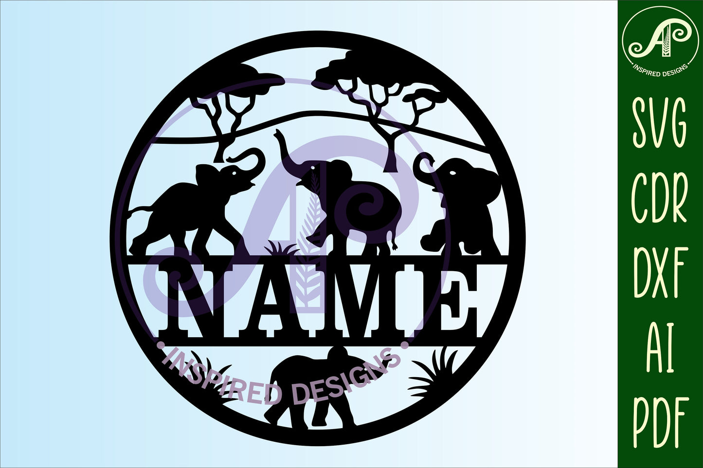 Baby Elephants name wall sign. SVG / DXF / AI / PDF / CDR