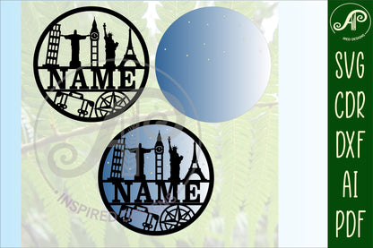 Travel name wall sign. SVG / DXF / AI / PDF / CDR