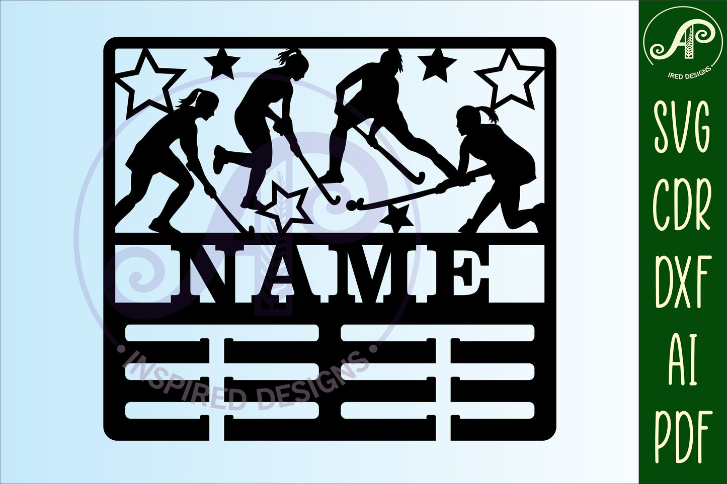 Field hockey female medal holder sign. SVG / DXF / AI / PDF / CDR