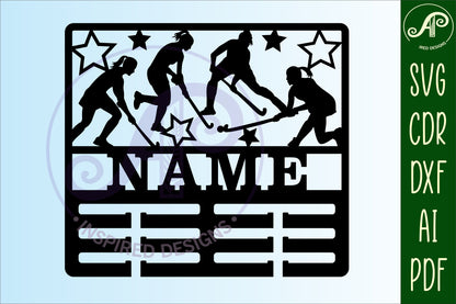 Field hockey female medal holder sign. SVG / DXF / AI / PDF / CDR