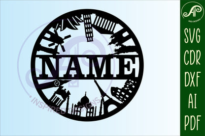 World landmarks name wall sign. SVG / DXF / AI / PDF / CDR