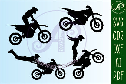 Motocross, motorbike designs, 11 silhouette shapes