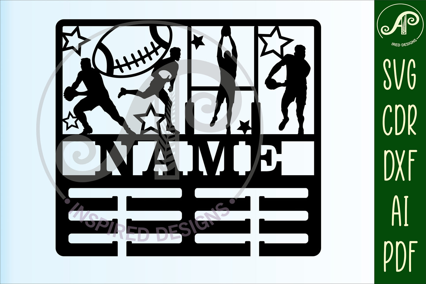 Rugby male medal holder sign. SVG / DXF / AI / PDF / CDR