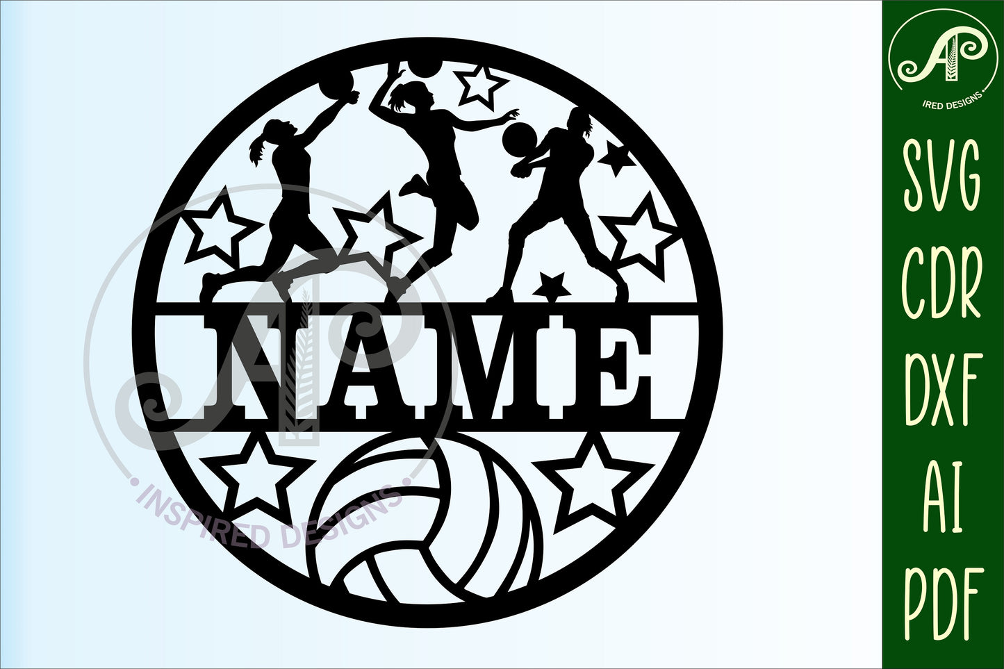 Volleyball female name wall sign. SVG / DXF / AI / PDF / CDR