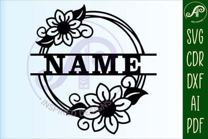 Flower wreath shape name sign SVG / DXF / AI / PDF / CDR