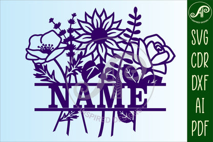 Floral bouquet shape name sign SVG / DXF / AI / PDF / CDR