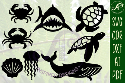 sea life designs, 23 silhouette shapes