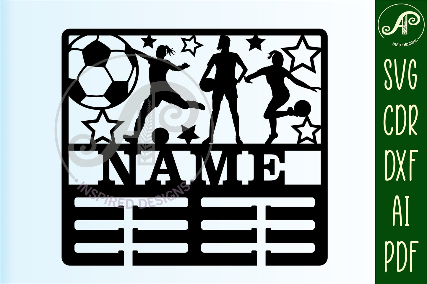 Soccer female medal holder sign. SVG / DXF / AI / PDF / CDR